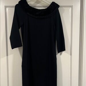 Nina Leonard Elegant Black Dress with Faux Fur Trim